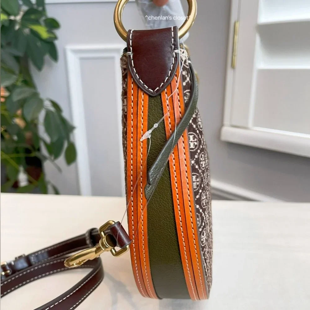 🔥NeW! Tory Burch T Monogram Haircalf Mini Crescent Bag - Picture 10 of 15